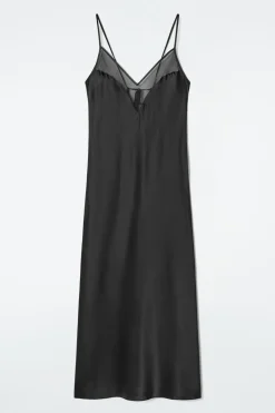 Best COS SHEER-PANEL SILK SLIP DRESS BLACK