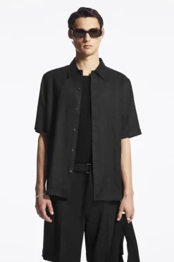 New COS SHORT-SLEEVED LINEN SHIRT BLACK
