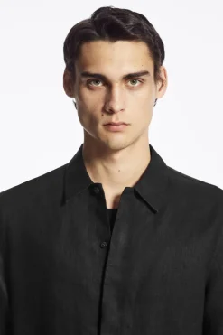 New COS SHORT-SLEEVED LINEN SHIRT BLACK