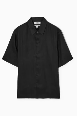 New COS SHORT-SLEEVED LINEN SHIRT BLACK