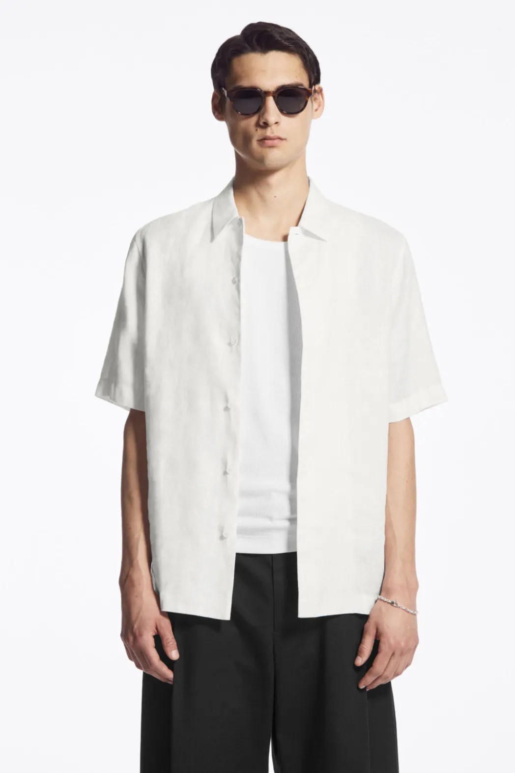 Outlet COS SHORT-SLEEVED LINEN SHIRT WHITE