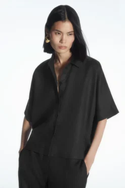 Online COS SHORT-SLEEVED LINEN SHIRT BLACK