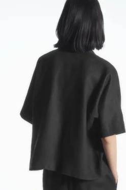 Online COS SHORT-SLEEVED LINEN SHIRT BLACK