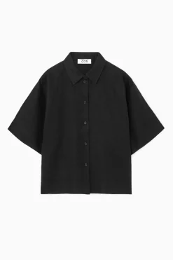 Online COS SHORT-SLEEVED LINEN SHIRT BLACK