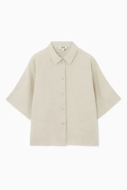 Sale COS SHORT-SLEEVED LINEN SHIRT STONE