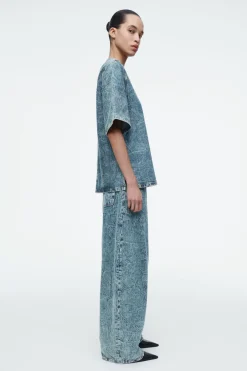 Outlet COS SHORT-SLEEVED WASHED-DENIM TOP BLUE