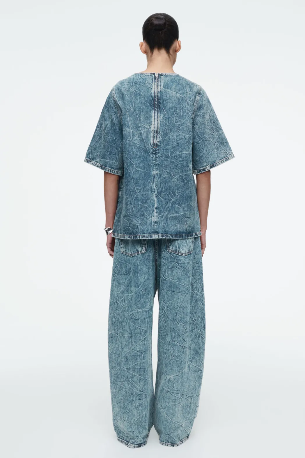 Outlet COS SHORT-SLEEVED WASHED-DENIM TOP BLUE