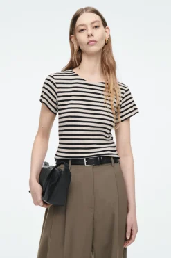 Hot COS SHRUNKEN SLIM RIBBED T-SHIRT CREAM / STRIPED