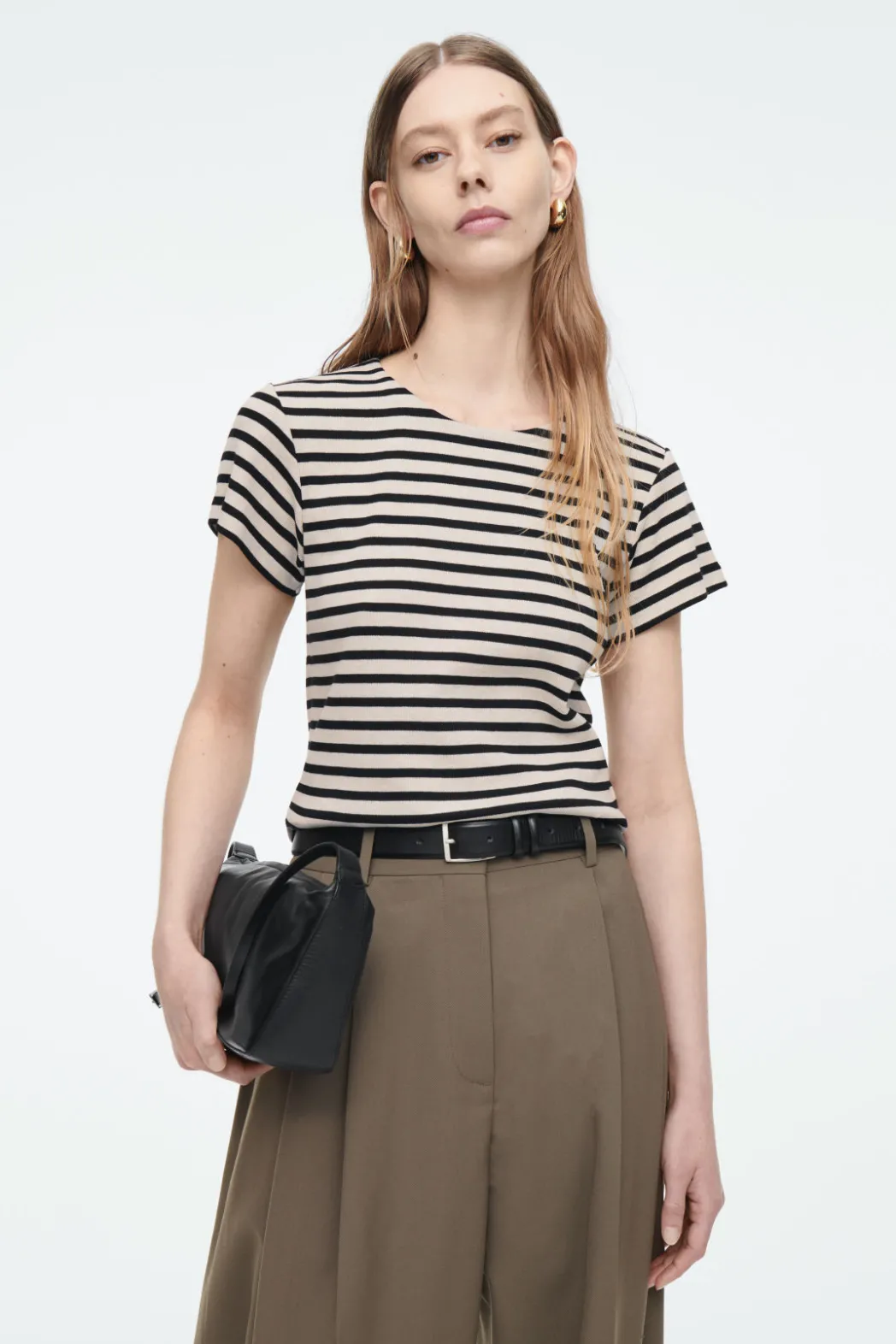 Hot COS SHRUNKEN SLIM RIBBED T-SHIRT CREAM / STRIPED