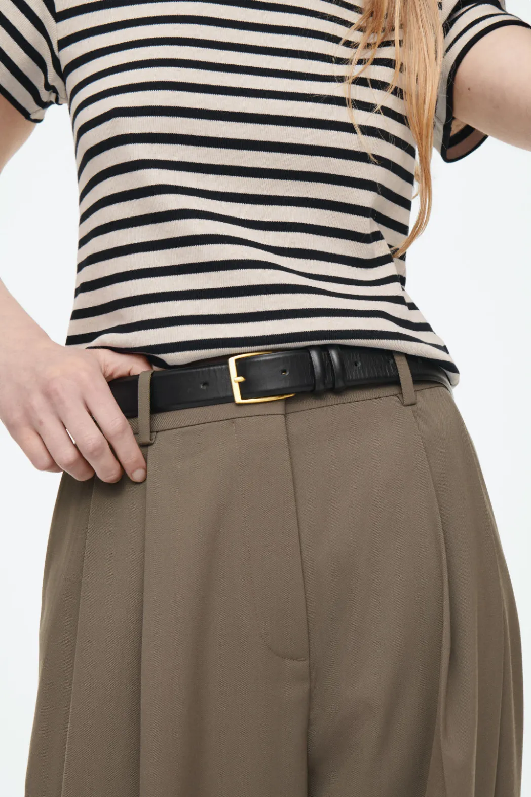 Hot COS SHRUNKEN SLIM RIBBED T-SHIRT CREAM / STRIPED