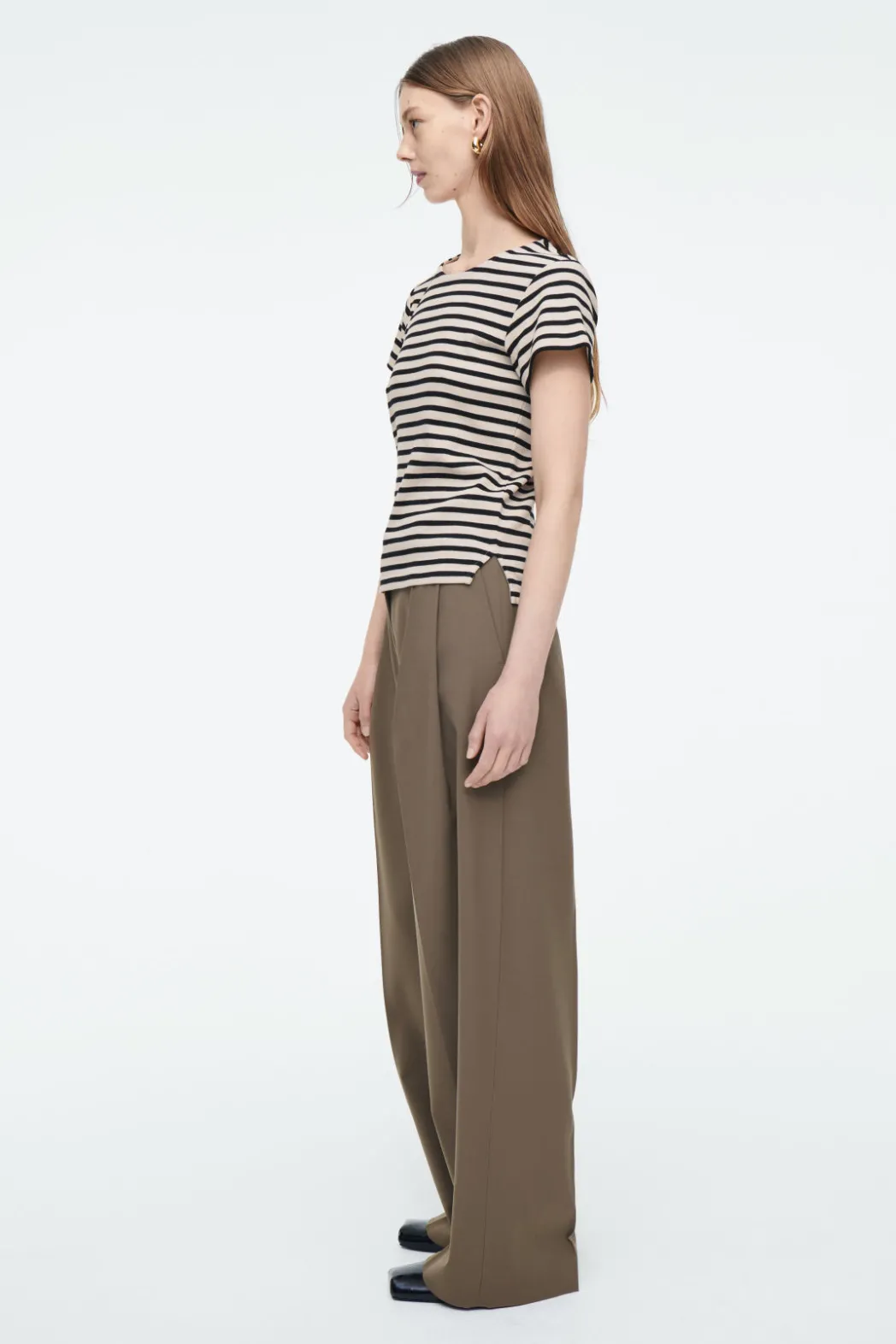 Hot COS SHRUNKEN SLIM RIBBED T-SHIRT CREAM / STRIPED