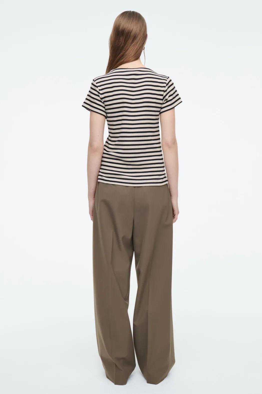 Hot COS SHRUNKEN SLIM RIBBED T-SHIRT CREAM / STRIPED