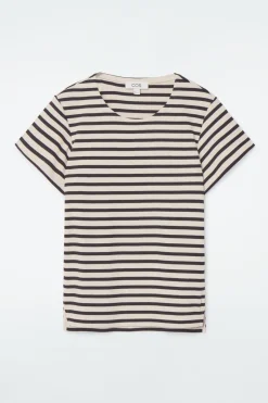 Hot COS SHRUNKEN SLIM RIBBED T-SHIRT CREAM / STRIPED