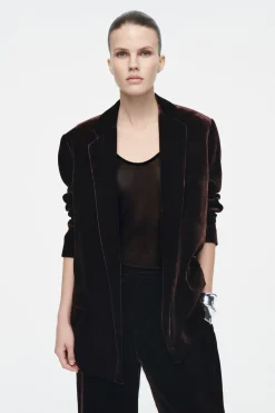 New COS SILK-BLEND VELVET BLAZER MAHOGANY