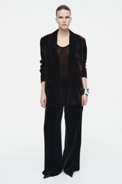 New COS SILK-BLEND VELVET BLAZER MAHOGANY