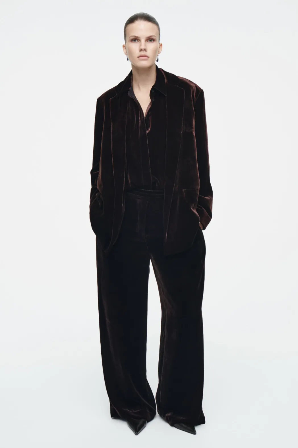 New COS SILK-BLEND VELVET BLAZER MAHOGANY