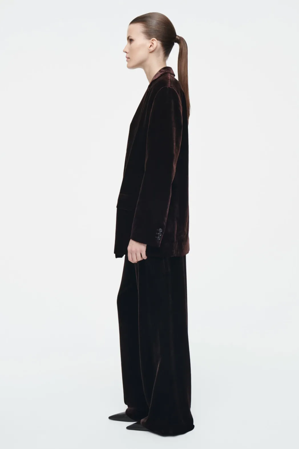 New COS SILK-BLEND VELVET BLAZER MAHOGANY
