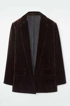 New COS SILK-BLEND VELVET BLAZER MAHOGANY