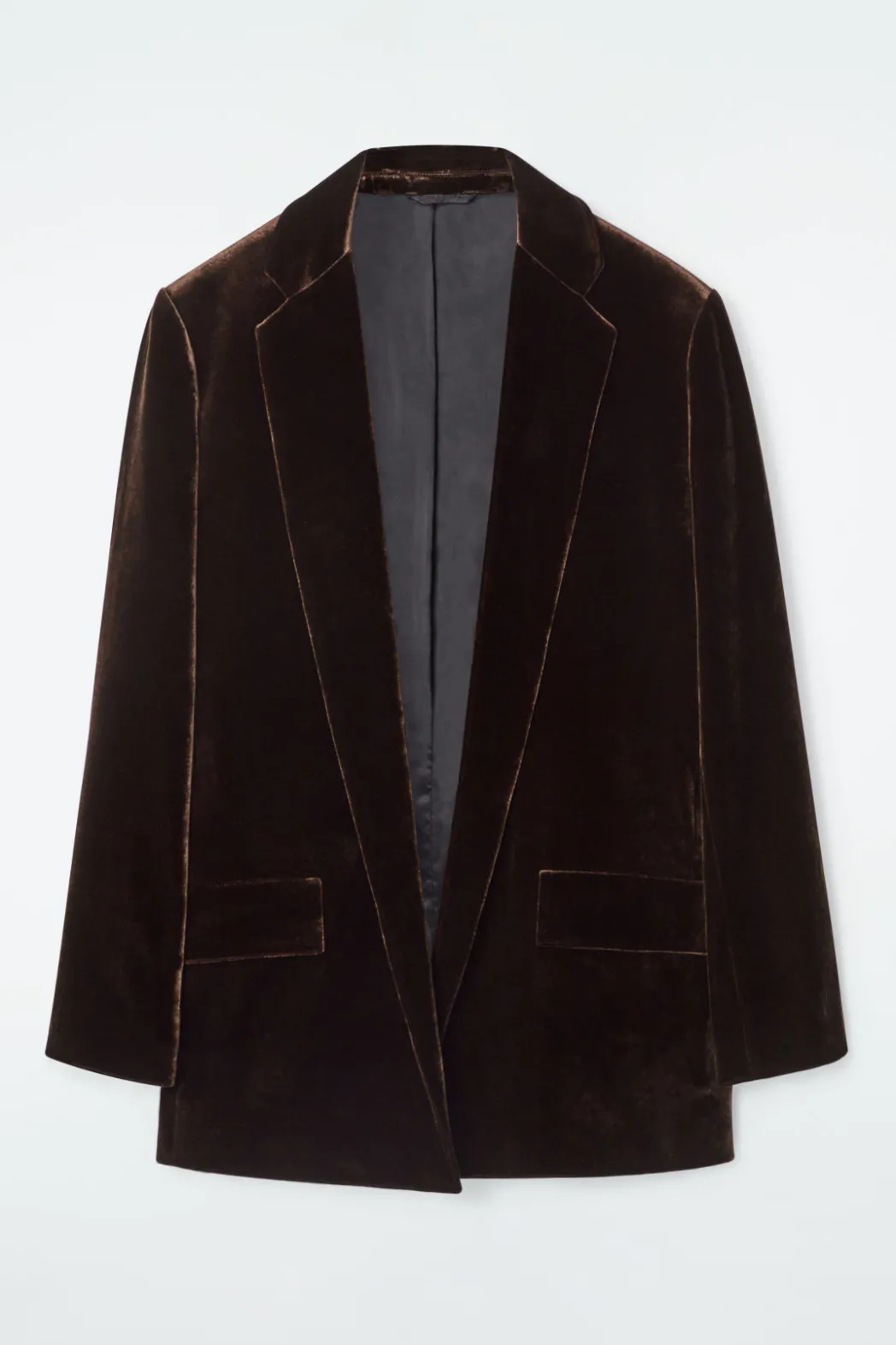 New COS SILK-BLEND VELVET BLAZER MAHOGANY