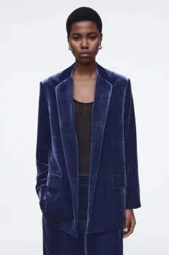 New COS SILK-BLEND VELVET BLAZER BLUE