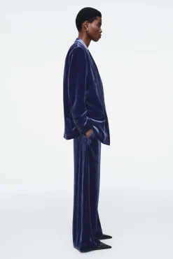 New COS SILK-BLEND VELVET BLAZER BLUE