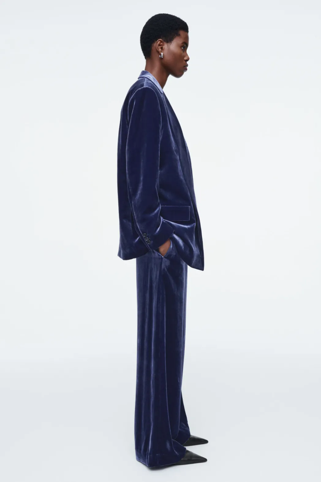 New COS SILK-BLEND VELVET BLAZER BLUE