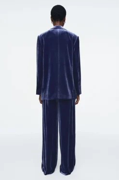 New COS SILK-BLEND VELVET BLAZER BLUE