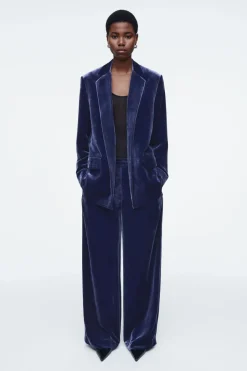 New COS SILK-BLEND VELVET BLAZER BLUE