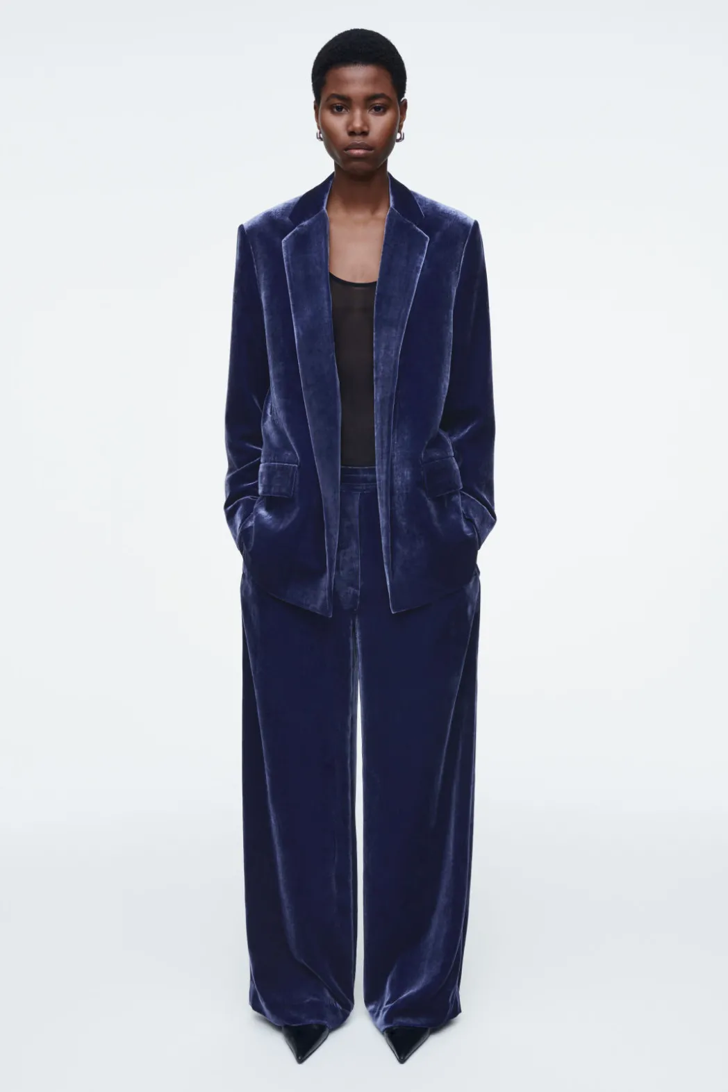 New COS SILK-BLEND VELVET BLAZER BLUE