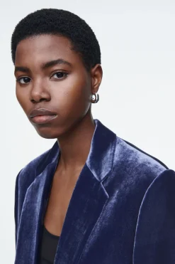 New COS SILK-BLEND VELVET BLAZER BLUE