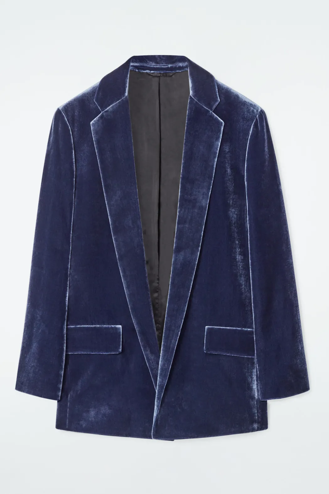 New COS SILK-BLEND VELVET BLAZER BLUE