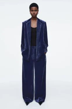 Sale COS SILK-BLEND VELVET PANTS BLUE