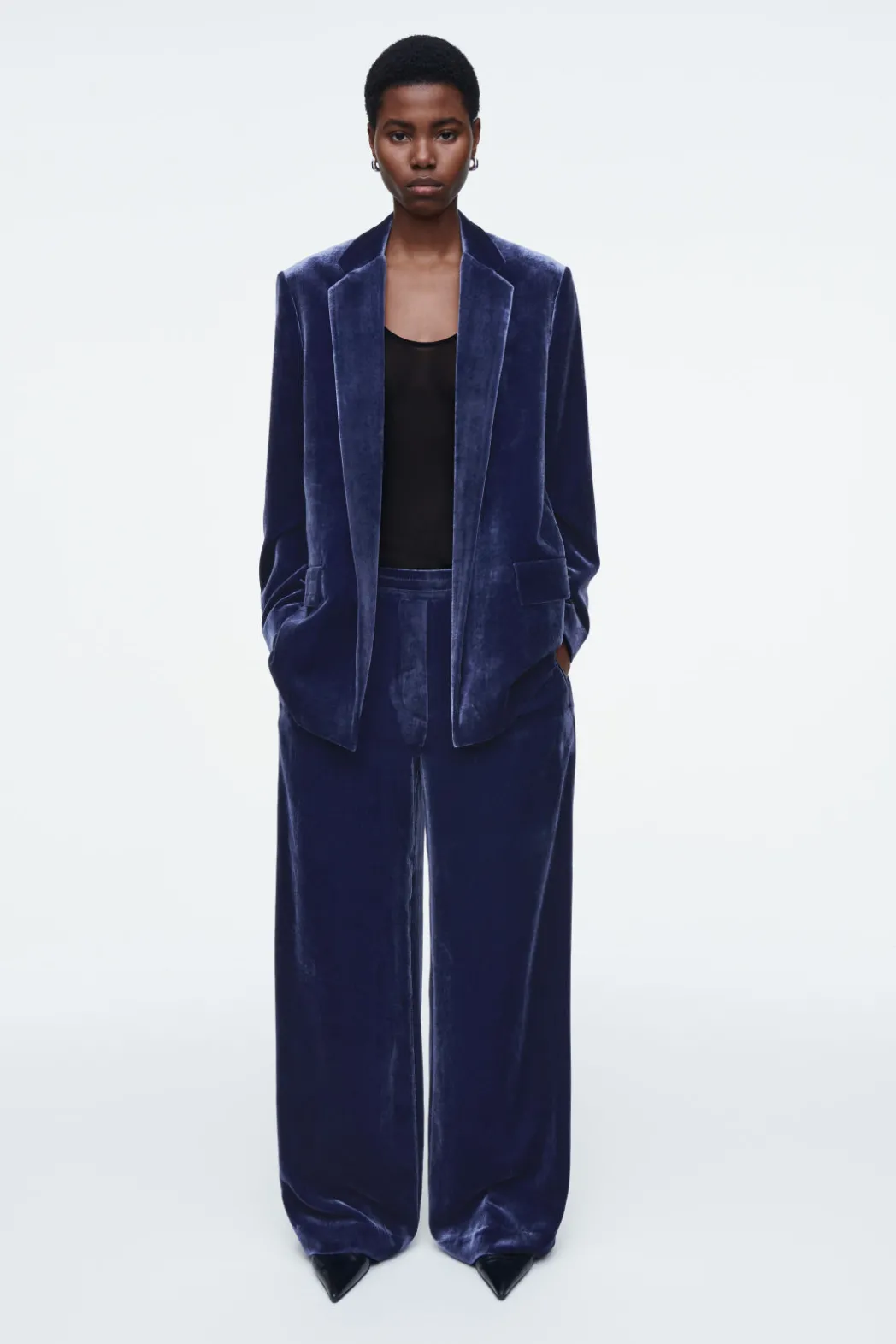 Sale COS SILK-BLEND VELVET PANTS BLUE