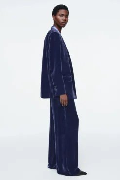 Sale COS SILK-BLEND VELVET PANTS BLUE