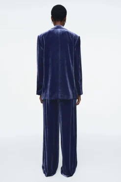 Sale COS SILK-BLEND VELVET PANTS BLUE