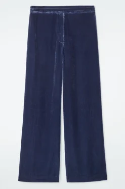 Sale COS SILK-BLEND VELVET PANTS BLUE