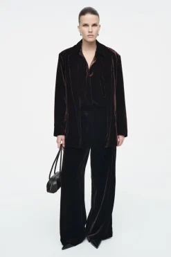 New COS SILK-BLEND VELVET SHIRT MAHOGANY