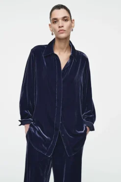 Online COS SILK-BLEND VELVET SHIRT BLUE