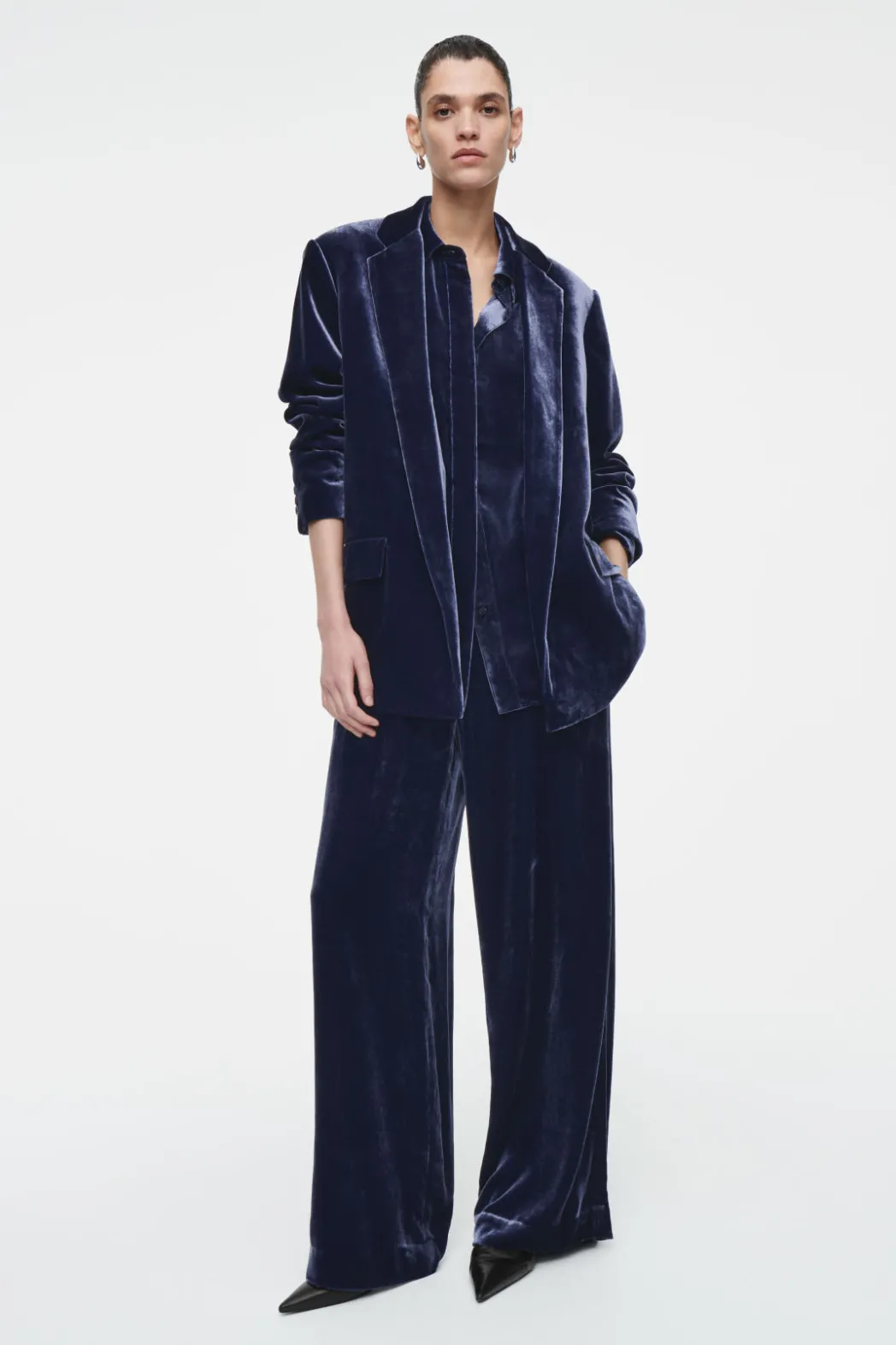 Online COS SILK-BLEND VELVET SHIRT BLUE
