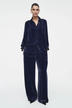 Online COS SILK-BLEND VELVET SHIRT BLUE