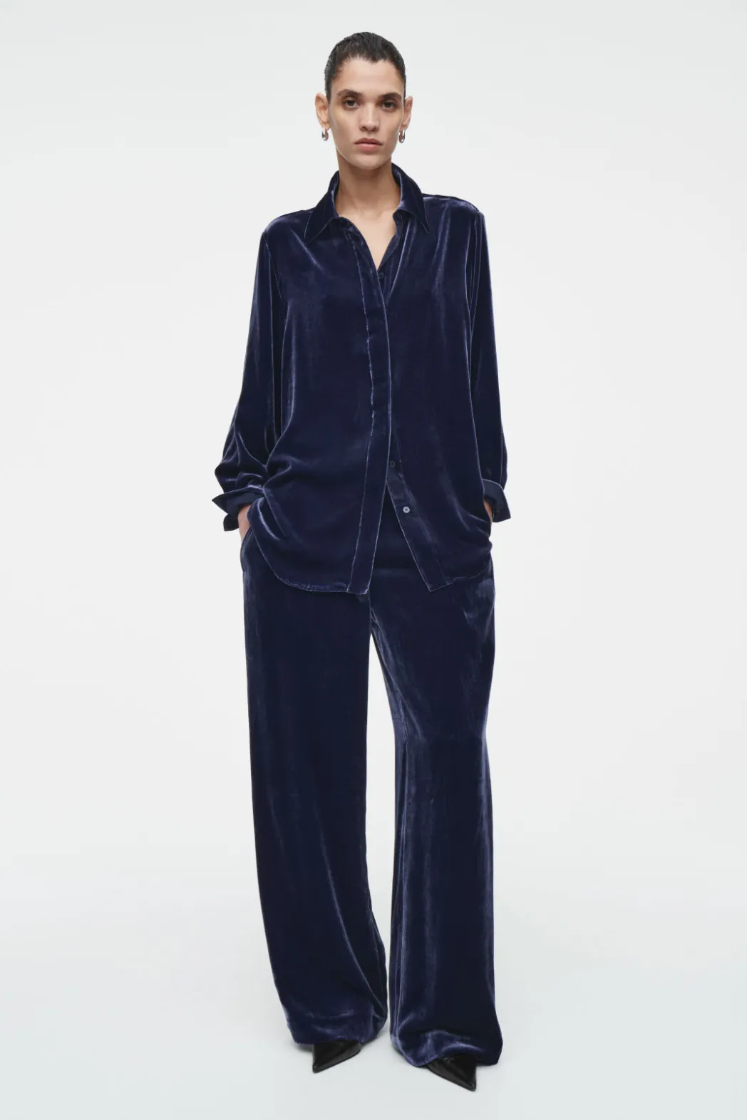 Online COS SILK-BLEND VELVET SHIRT BLUE