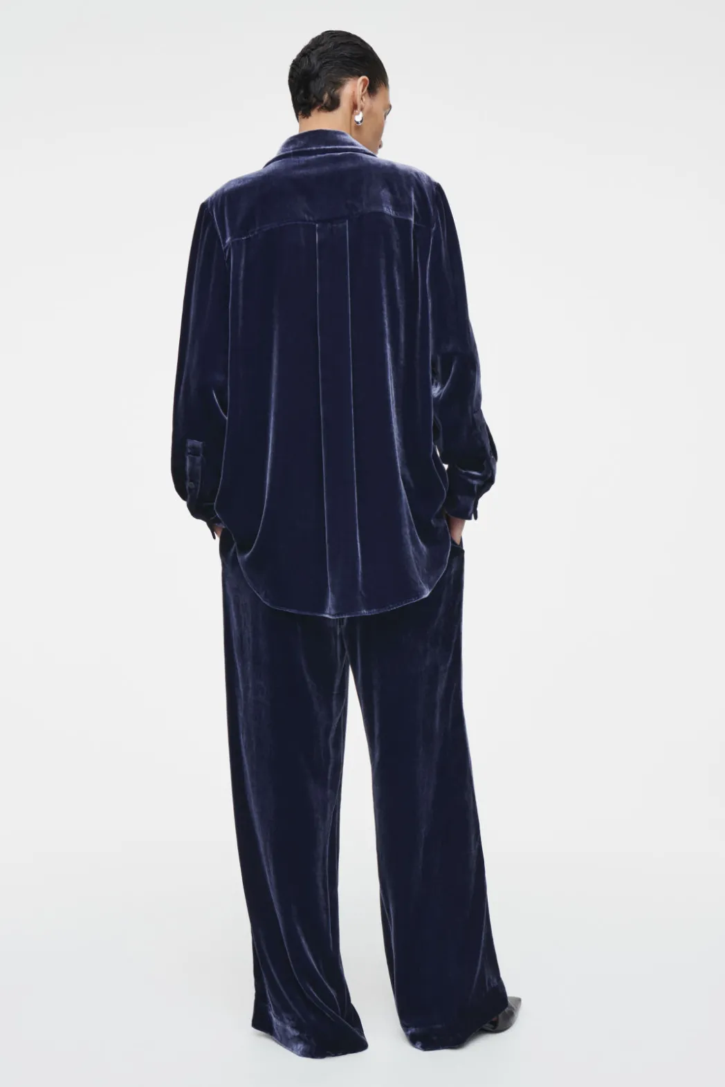 Online COS SILK-BLEND VELVET SHIRT BLUE