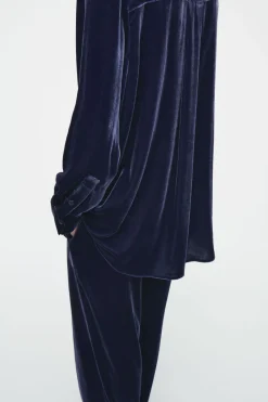 Online COS SILK-BLEND VELVET SHIRT BLUE