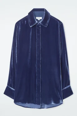 Online COS SILK-BLEND VELVET SHIRT BLUE