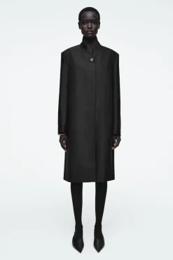 Discount COS SINGLE-BREASTED WOOL-SATIN COAT BLACK