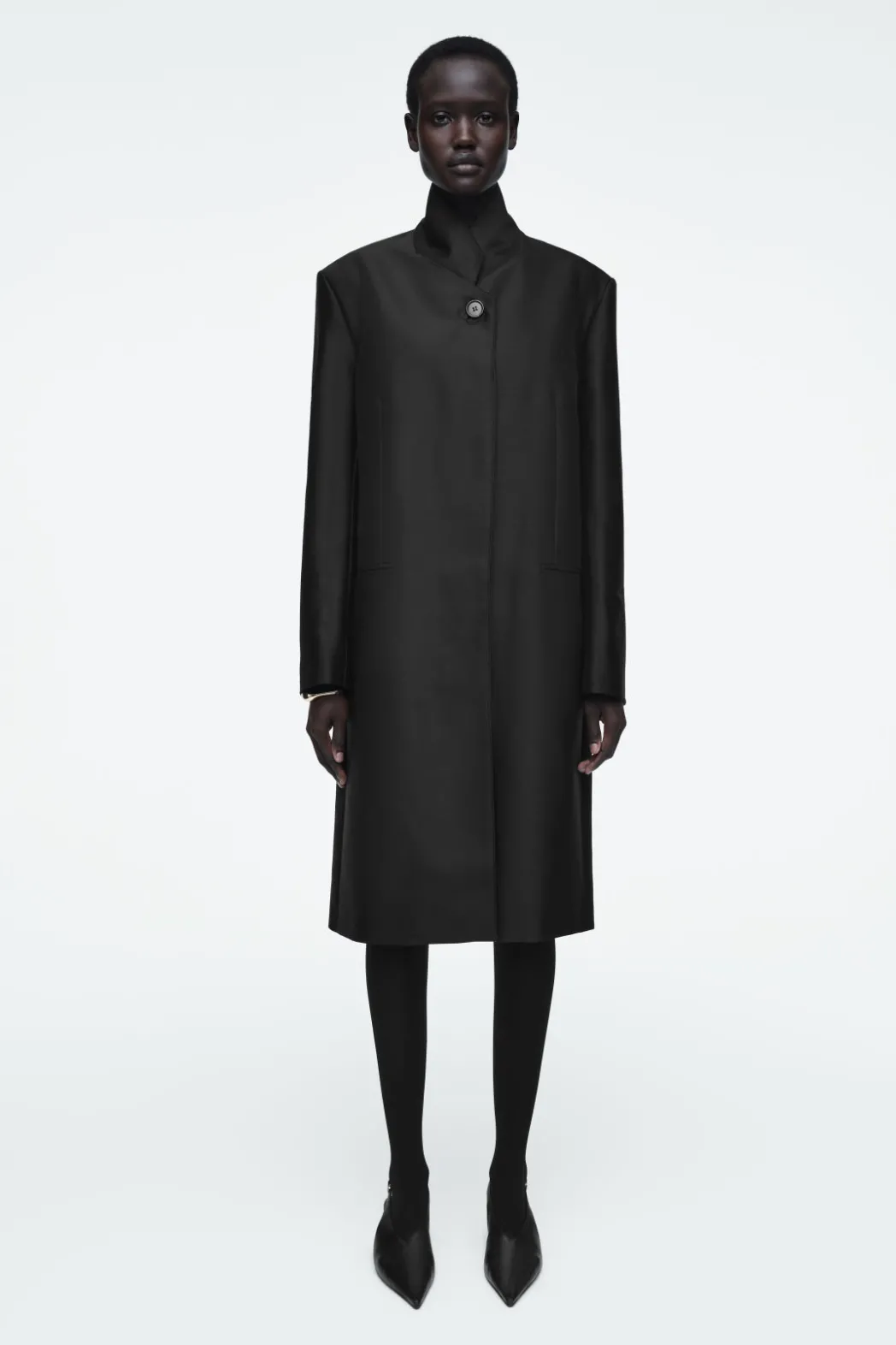 Discount COS SINGLE-BREASTED WOOL-SATIN COAT BLACK