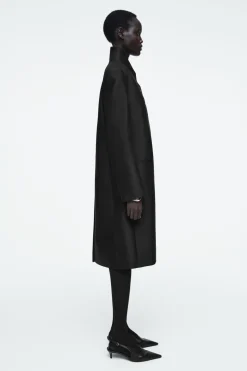 Discount COS SINGLE-BREASTED WOOL-SATIN COAT BLACK