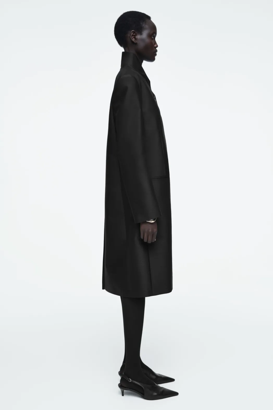Discount COS SINGLE-BREASTED WOOL-SATIN COAT BLACK
