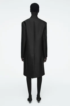 Discount COS SINGLE-BREASTED WOOL-SATIN COAT BLACK