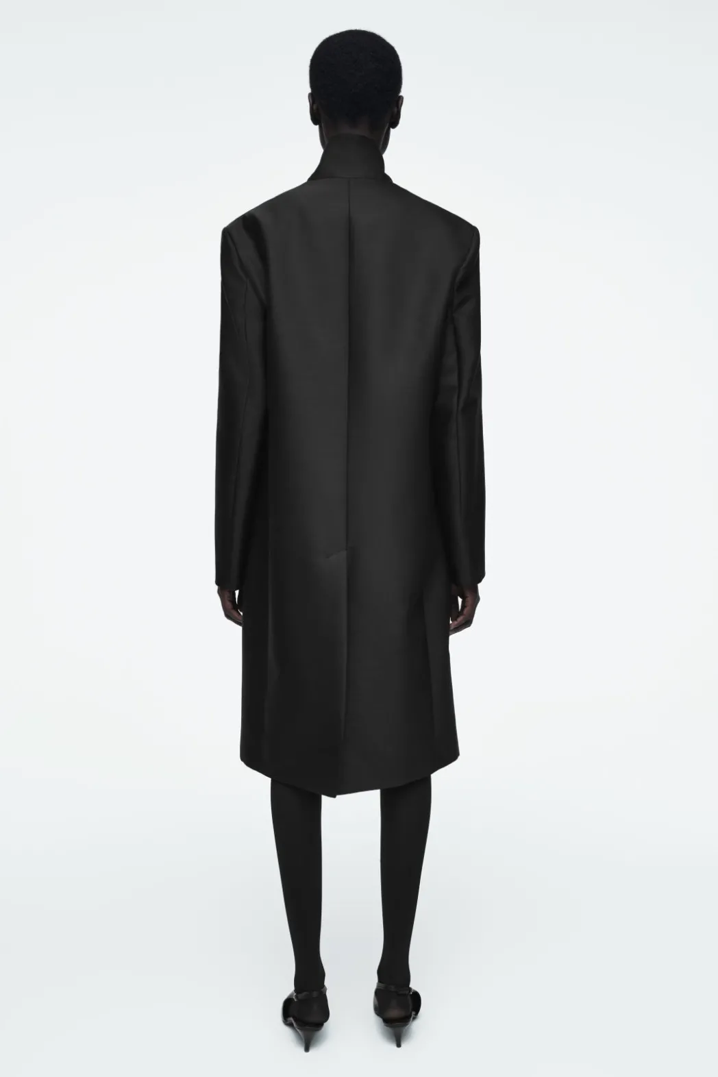 Discount COS SINGLE-BREASTED WOOL-SATIN COAT BLACK